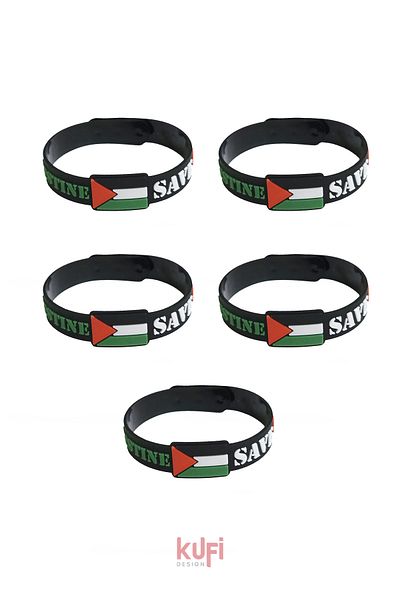 Kufi Design Palestine Flag Silicone Wristband Free Palestine Lettering Embossed Pvc Wristband 5Pcs
