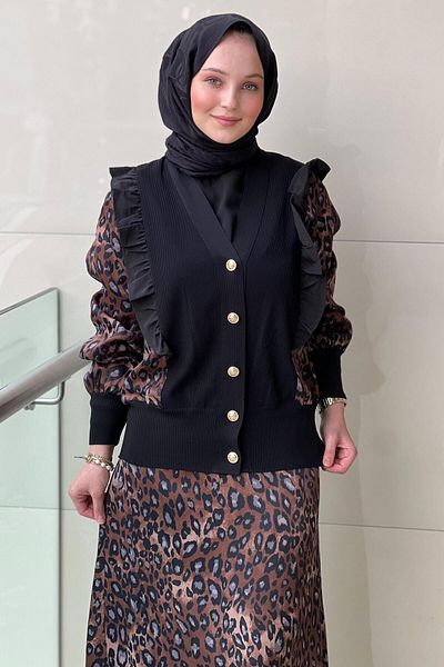 Ghisa Ruffle Leopard Cardigan