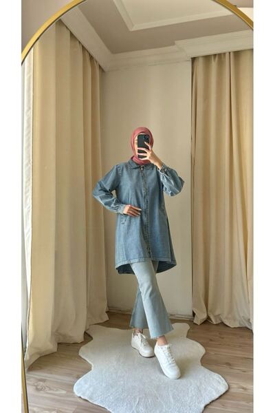 Suede Style 8850- Fermuarlı Rahat Şık Kadın Kot Tunik