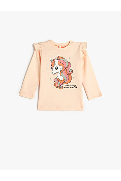 Koton Βασικό T-shirt με μακρυμάνικο βολάν με λεπτομερή λαιμόκοψη