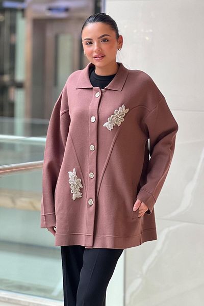 Ghisa Knitwear Cardigan with Flower Brooch