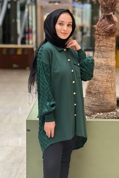 Ghisa Front Knitwear Back Houndstooth Jacquard Pattern Cardigan