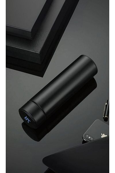 İncim Vacuum Sealed Steel Smart Thermos 500ml with Matte Black Touchscreen Led Display Temperature