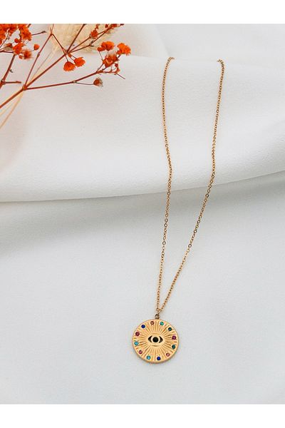 Siya Silver Tarnish Stainless Steel Mixed Color Stone Eye Necklace