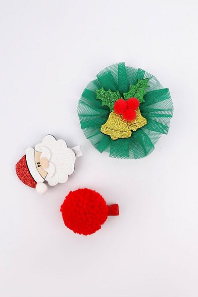 Le Mabelle Green Tulle Detailed Kokina Flower 3-Piece Clip Buckle Set