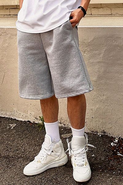Tarz Cool Ανδρικό γκρι καλοκαιρινό μονόχρωμο Basic casual φαρδύ σορτς