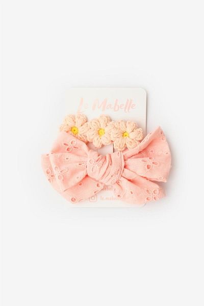 Le Mabelle Salmon Scallop Bow Knitted Flower 2-Piece Clip Buckle