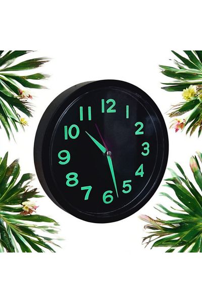 Bahat Phosphorescent 3D Embossed Number Mini Small Clock Wall Clock Diameter 22 cm Black B2