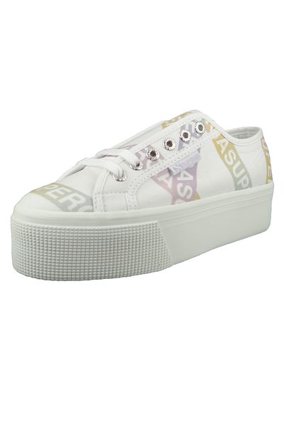 Superga Damen Low Sneaker Lettering Tape Jellysole Low Top S41161w Weiß A0z White Violet Green Textil