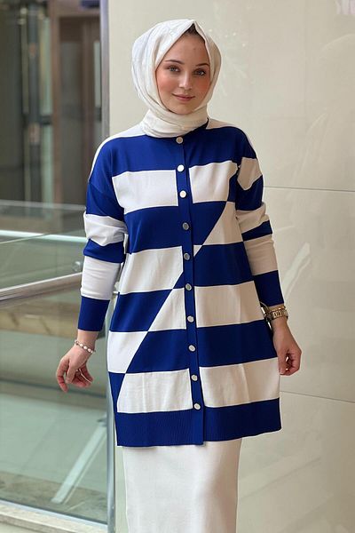 Nuss Cardigan mercerizat cu dungi orizontale groase