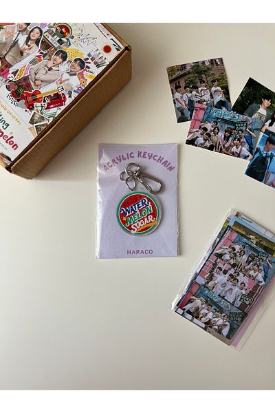 Hara Company Twinkling Watermelon K-Drama Water Melon Sugar Keychain and Sticker Pack Set