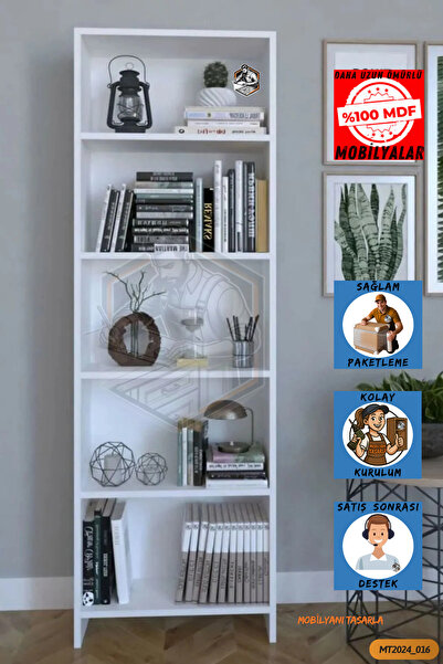 Tamamı MDF 5 Bölmeli Kitaplık Beyaz