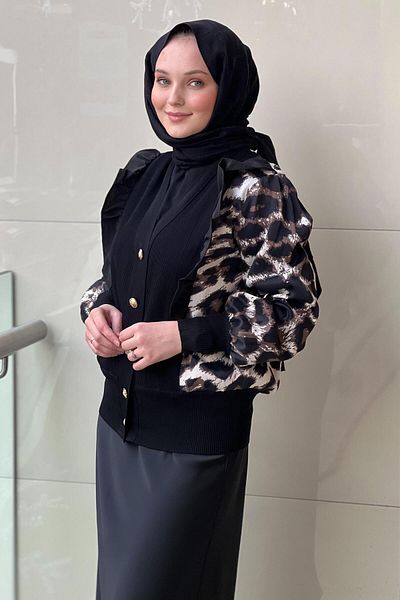 Ghisa Ruffle Leopard Cardigan
