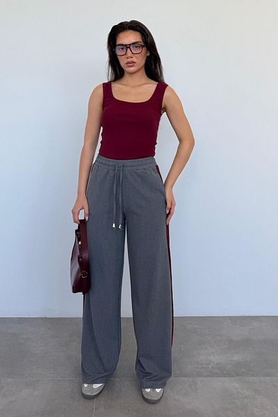 Madmext Anthracite Stripe Detailed Wide Leg Women's Trousers Mg2441