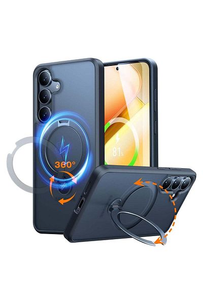 TORRAS 360° Spin for Samsung Galaxy S25 Case with Stand, Fit for MagSafe, 3X Mil-Grade Protective, Rotatab