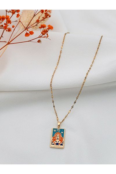 Siya Silver Kararmaz Steel Virgo Horoscope Tarot Necklace