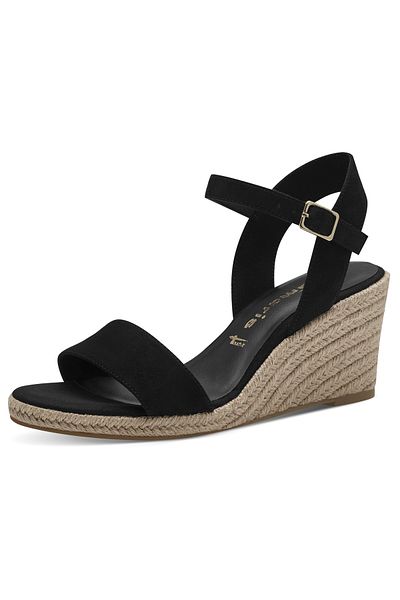 Tamaris Damen Komfort Sandalen Keil 1-28300-42 Schwarz 001 Black Textil Mit Touch-it
