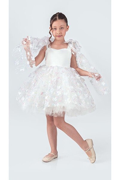 Mnk Baby&Kids Βραδινό φόρεμα για κορίτσια με μοτίβο λουλουδιών Imeros M00736 ΛΕΥΚΟ