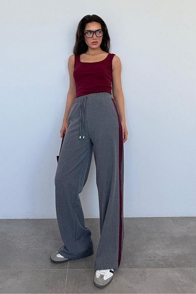 Madmext Anthracite Stripe Detailed Wide Leg Women's Trousers Mg2441