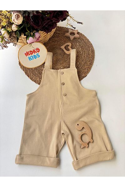 ikokokids Beige-buttoned-shorts-jumpsuit