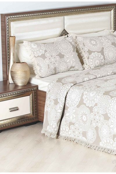 NEEA HOME Nesta Jacquard Woven Black Cream Lace Patterned Double Bedspread 260 X 260 cm