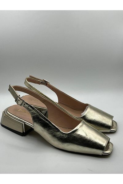 NEWGÜLTEKİN Genuine Leather Gold Open Back Toe Stylish Casual Sandals