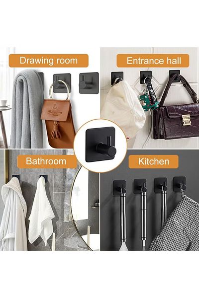 Primo Plus 4-Piece Stainless Steel Coat And Robe Hook Black 4.5x4.5x2.6cm