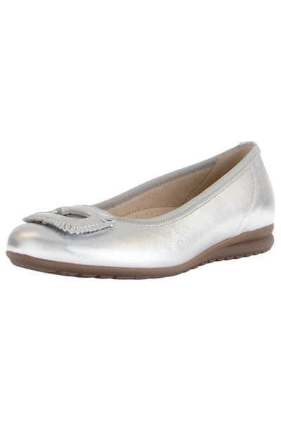 GABOR Damen Klassische Ballerina G-weite 62.623 Silberfarben 10 Silber Leder