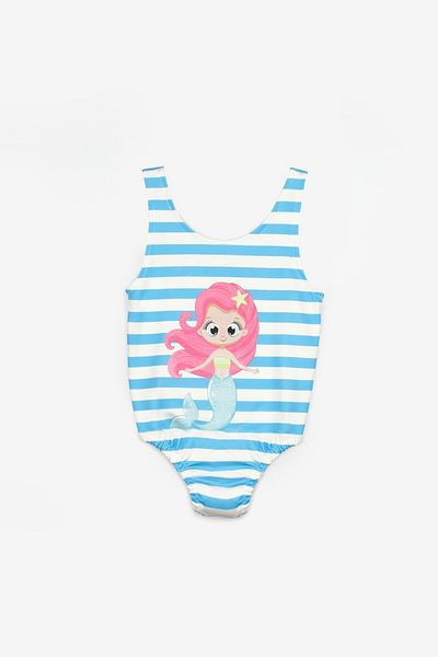 Le Mabelle Blue Mermaid Printed Girl's Swimsuit
