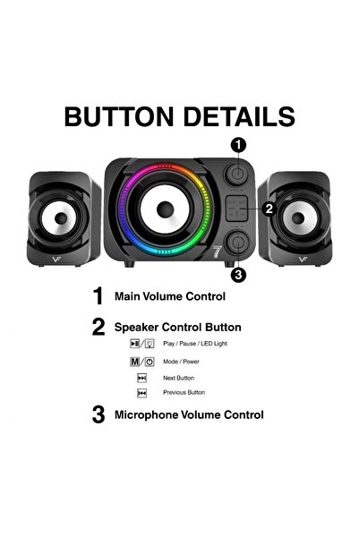 JUNGLEE RGB LED IŞIKLI 2+1 SES SİSTEMİ BLUETOOTH HOPARLÖR FM RADYO KARAOKE MİKROFONLU SPEAKER TV PC 50W