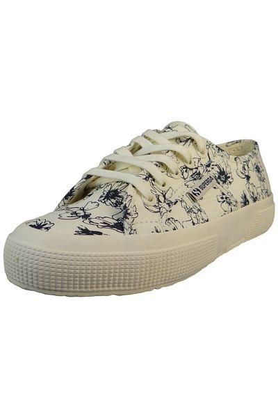 Superga Damen Low Sneaker 2750 Sketched Flowers S6122nw Weiß Ae7 Beige Navy Textil