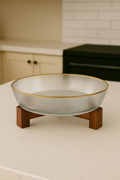 Rivelsa Home Presentation Gilded Wooden Bowl - Stand Design