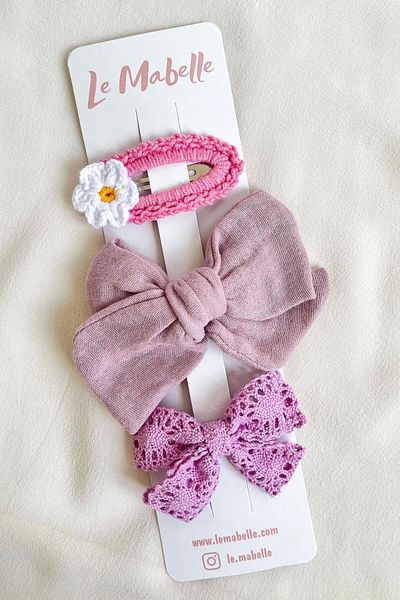 Le Mabelle Lilac Knitted Flower 3-Piece Buckle Set