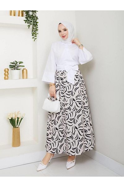 moda periy Women's Summer Seasonal Style Side Tie Tunic Patterned Skirt Suit Hijab Combination