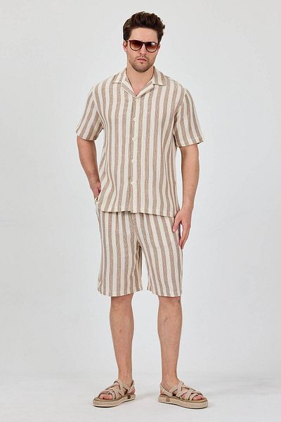 Cosplay Shirt Shorts Men's Two Piece Suit Striped
