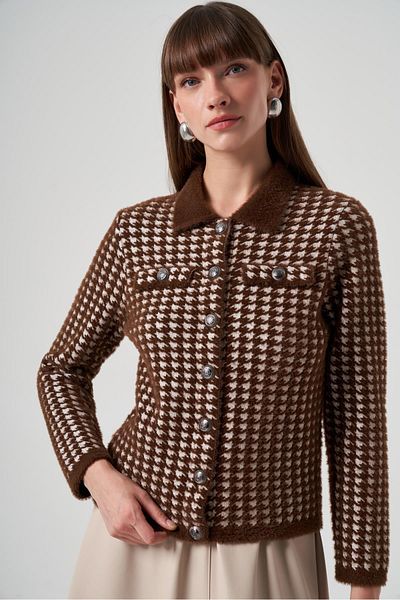 Nuss سترة أنجورا منقوشة بنقشة Houndstooth
