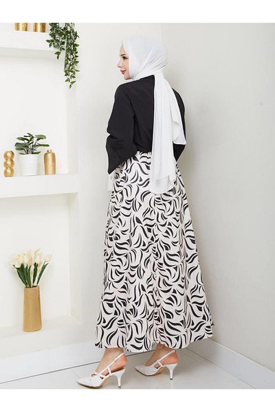 moda periy Women's Summer Seasonal Style Side Tie Tunic Patterned Skirt Suit Hijab Combination