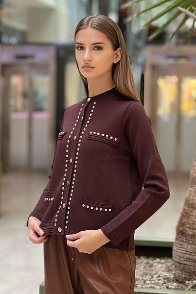 Ghisa Gold Staple Detailed Midi Cardigan