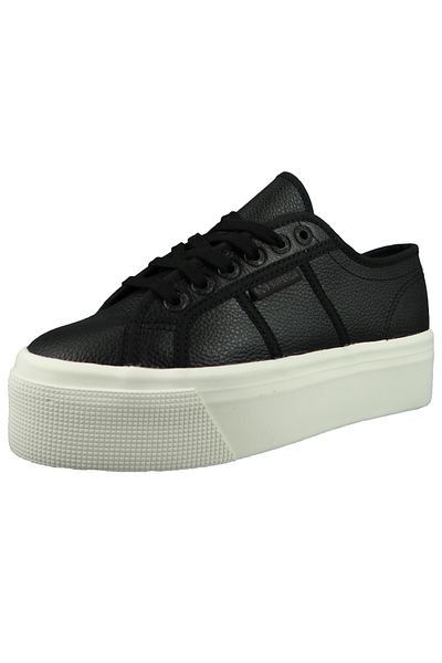 Superga Damen Low Sneaker 2790 Tumbled Leather Low Top S7112ew Schwarz Adt Black Favorio Leder