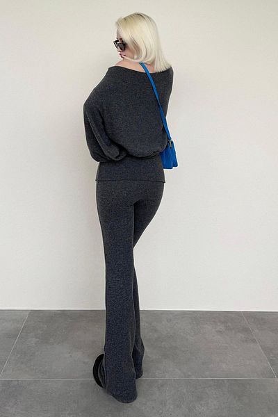 Madmext Anthracite Blouse Trousers Double Set Mg2289