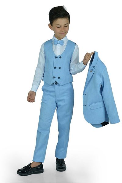 Mnk Baby&Kids Costum intreg pentru copii albastru - 6 nasturi cu vesta si jacheta Mnk0523