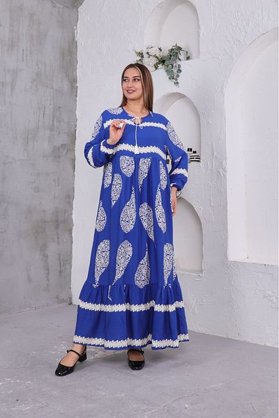 Sevda Kılınç Large Size Woven Viscose Dress with Ruffle Detail