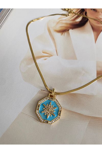 Pinery Jewels Tarnish Free Stainless Steel Women's Necklace with Blue Stone – Modern and Stylish Design