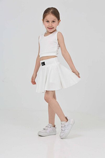KİDSPİTİRCİK SET FETE ALBĂ CROP BADİ CU BRETEL, FUSTĂ SCURTĂ