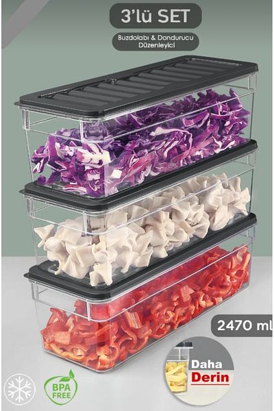 VİZYON Refrigerator Organizer Set Refrigerator Organizer Storage Container 2470 ml Freezer Container