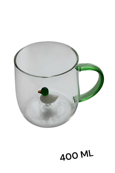 Madame Coco Lucia Borosilicate Glass Mug – 400 ml |   Green Color |   Stylish & Heat Resistant Design