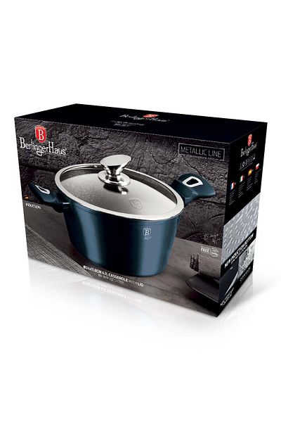 Berlinger Haus Glass Saucepan With Lid 30 Cm 8l Blue Marbled Coating