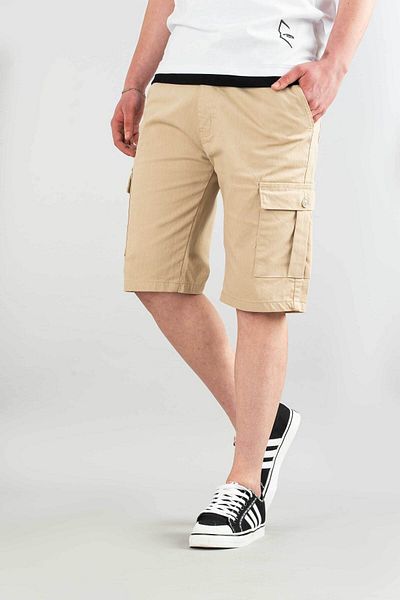 bombe Ανδρικό σορτς μπεζ Gabardine Bermuda Canvas Lycra Cargo Pocket