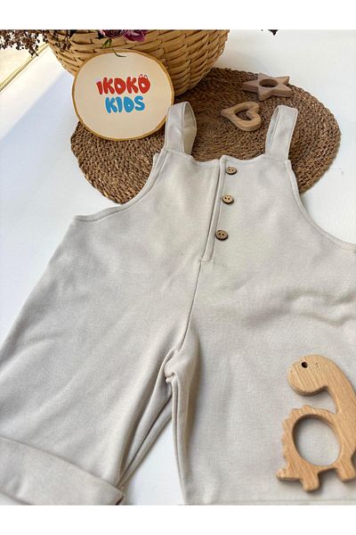 ikokokids Beige-buttoned-shorts-jumpsuit
