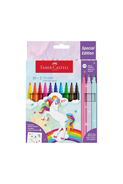 Faber Castell Unicorn Felt Tip Pen Set of 13 – 10 Colors + 3 Glitter Pens, wi...
